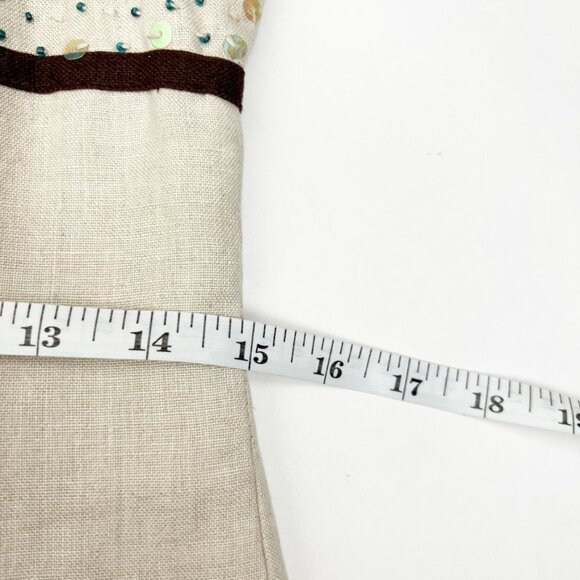 Donna Morgan Tank Dress Women's 6 Khaki 100% Linen Shell Bead Embellished Midi - Picture 9 of 14